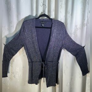 Marina Luna Sparkle Tie-Waist Open Cardigan - Navy